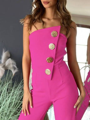 combinaisons flare évasé unicolore bustier boutonnage sans manches femme élégant décontracté | KONF