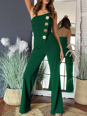 combinaisons flare évasé unicolore bustier boutonnage sans manches femme élégant décontracté | KONF