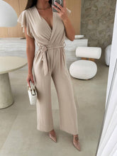 combinaisons larges jambes évasé unicolore v-cou ceinture volants superposés femme décontracté | KONF