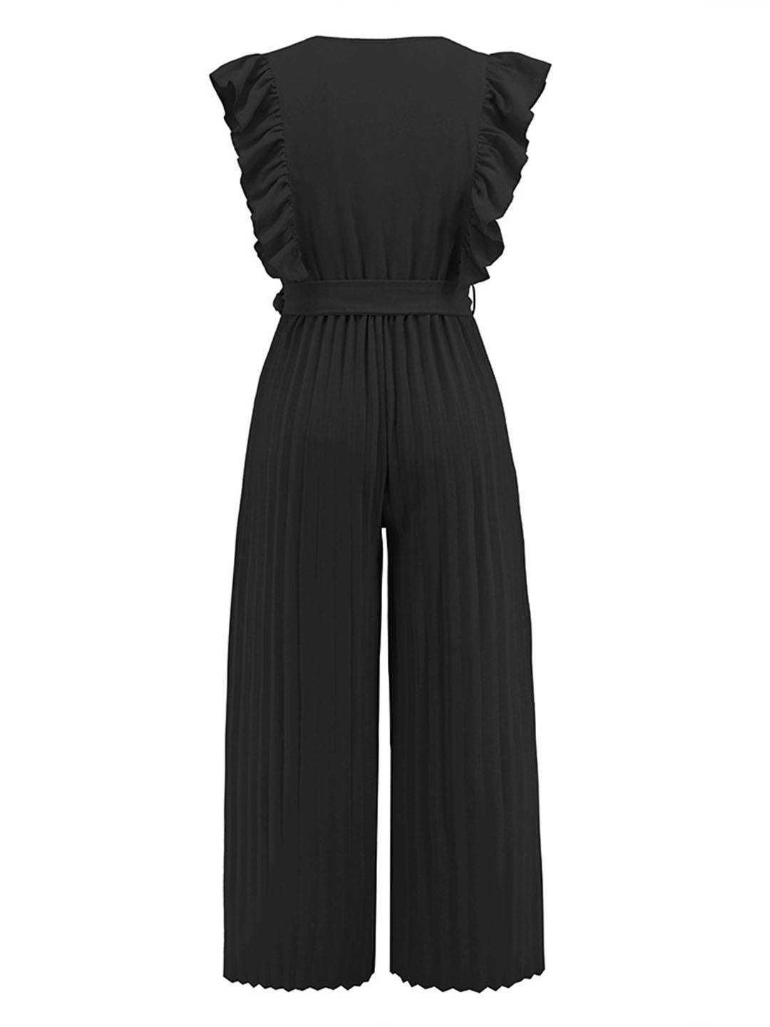 combinaisons larges jambes évasé v-cou à volantée plissé ceinture sans manches femme élégant bohème décontracté | KONF