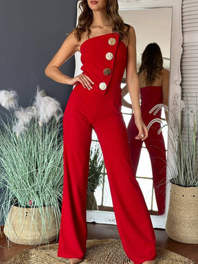 combinaisons flare évasé unicolore bustier boutonnage sans manches femme élégant décontracté | KONF