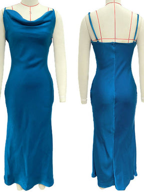 robe demoiselle d'honneur satin moulante dos nu à fines brides élégant femme de soirée invité mariage | KONF