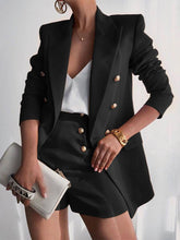 ensembles tailleur avec courte pantalon double boutonnage manches longues blazer femme décontracté deux pièces | KONF