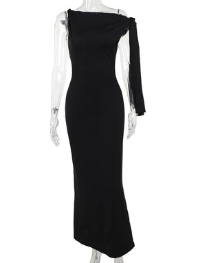 robe longue moulante unicolore une épaule sans manches femme élégant de soirée | KONF