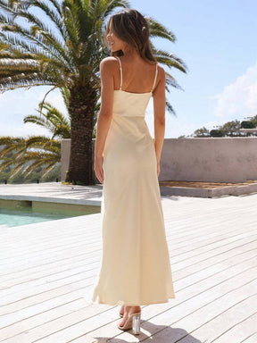 robe demoiselle d'honneur satin moulante fendu à fines brides femme élégant de soirée pour mariage champetre | KONF