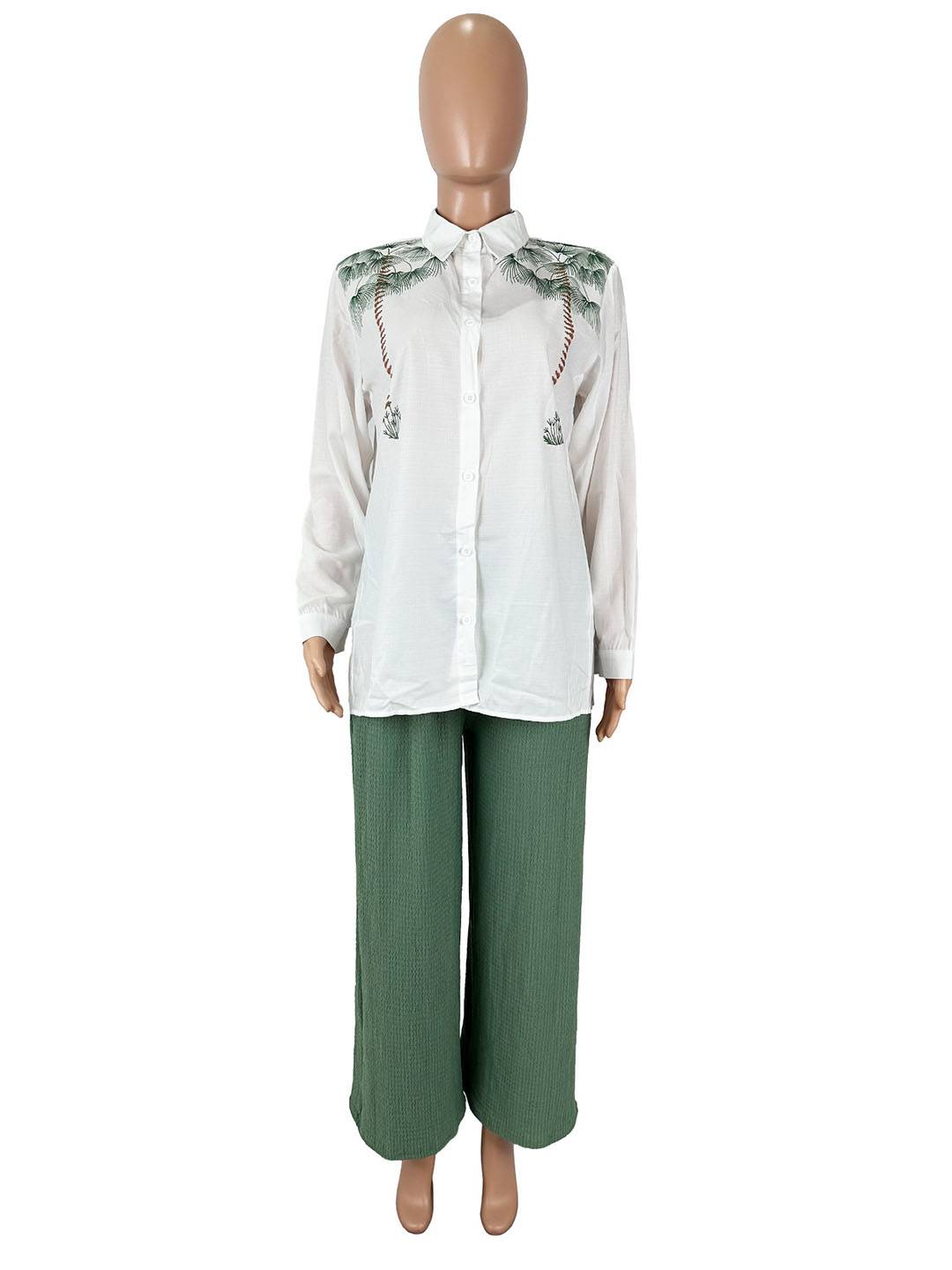 ensembles avec pantalon boutonnage poches manches longues blouse chemise femme casual décontracté tenu | KONF