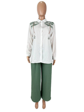 ensembles avec pantalon boutonnage poches manches longues blouse chemise femme casual décontracté tenu | KONF