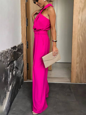 combinaisons larges jambes évasé col chemise découpes poches sans manches femme décontracté casual | KONF