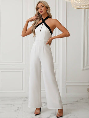 combinaisons larges jambes évasé dos nu licou sans manches femme casual élégant mode | KONF