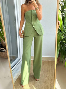 ensembles avec pantalon unicolore boutonnage bustier femme élégant style tailleur tenue mariage invité | KONF
