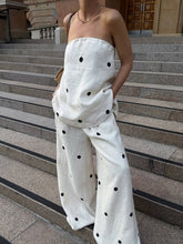 2 pièces ensembles avec pantalon larges jambes évasé top à pois fendu fermeture éclair bustier pour femme les vacances | KONF