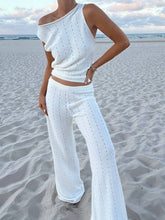 ensembles en maille ajourée avec pantalon une épaule sans manches top et pantalon large femme bohème casual de plage | KONF