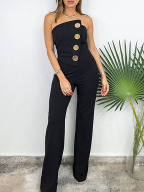 combinaisons flare évasé unicolore bustier boutonnage sans manches femme élégant décontracté | KONF
