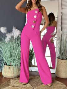 combinaisons flare évasé unicolore bustier boutonnage sans manches femme élégant décontracté | KONF