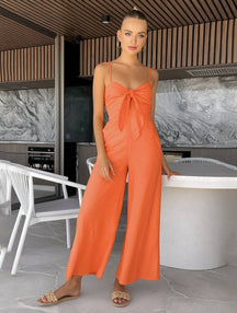 combinaisons larges jambes évasé noeud papillon à fines brides sans manches femme casual décontracté | KONF