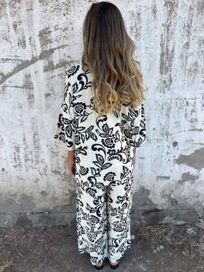 ensembles imprimé à fleurie poches col chemise manches longues chemise et pantalon femme casual décontracté deux pièces | KONF
